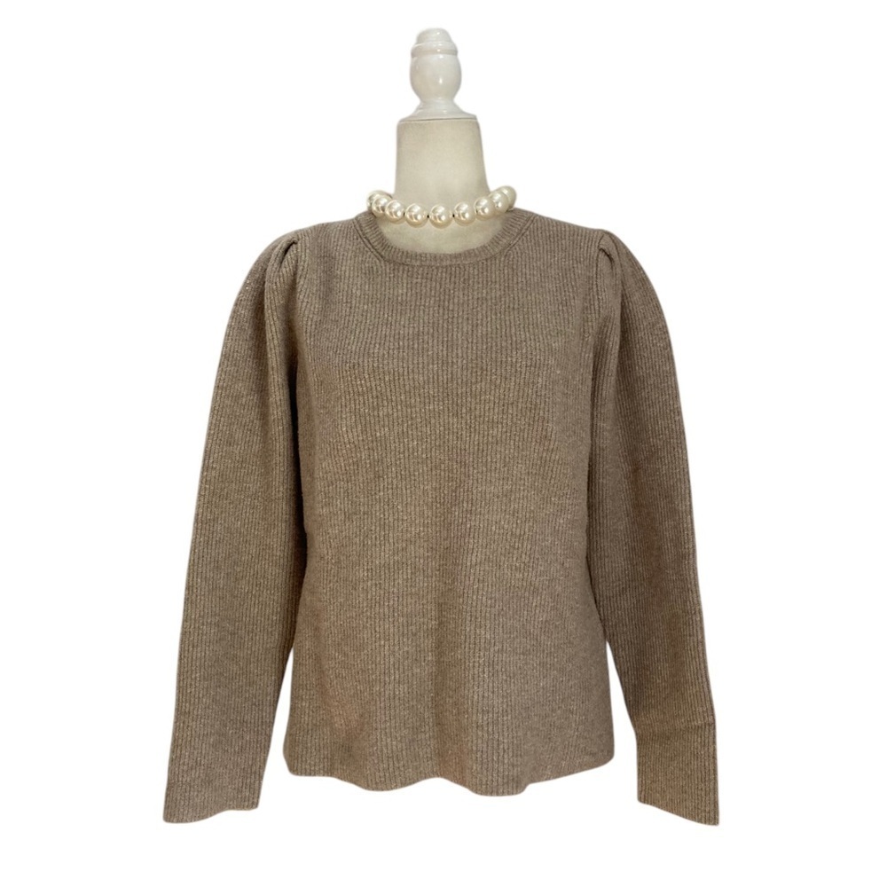 Stitches & Stripes Tan Ribbed Sweater NWT Puffed Sleeves Crew Neck XL - Picture 2 of 9